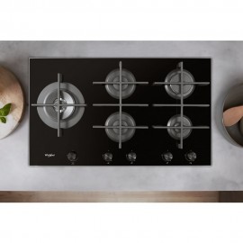 PLAQUE ENCASTRABLE 90 CM EN VERRE TREMPE 5 FEUX NOIRE WHIRLPOOL