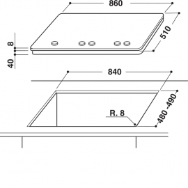 PLAQUE ENCASTRABLE 90 CM EN VERRE TREMPE 5 FEUX NOIRE WHIRLPOOL